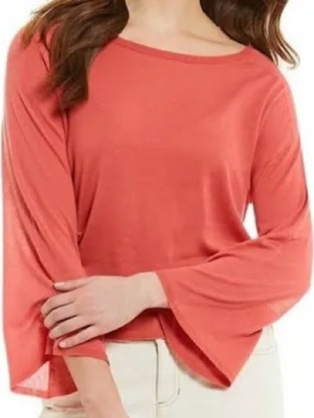 NWOT Eileen Fisher Boatneck Drapey Long Sleeve Lyocell Coral Orange Size XL